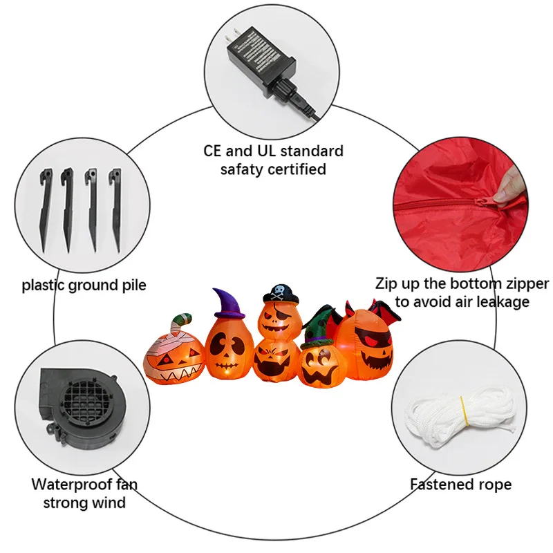 2.4M Halloween Inflatable Mummy Pirate Bat Pumpkin Combination Air Model LED Garden Party Decoration