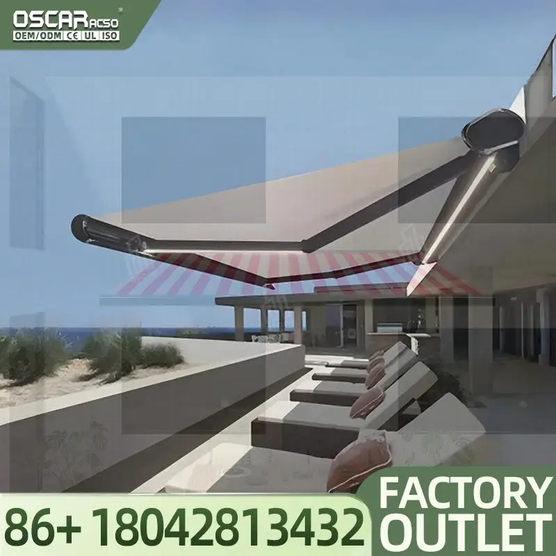 Customized Modern Outdoor Wall Mounted Aluminum Alloy Full Cassette Villa Terrace Balcony Shade Canopy Electric Remote Controlle