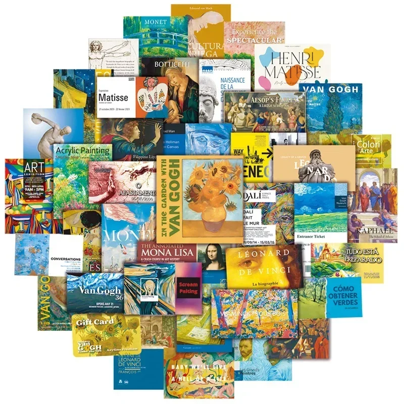 Pegatina de pintura al óleo Vintage para niños, papelería de PVC estética, cuaderno de bocetos, diario adhesivo, suministros de álbum de recortes