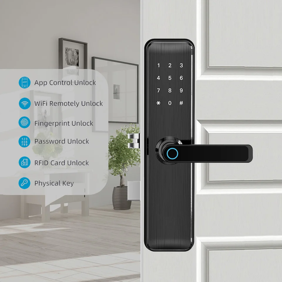 Smart Door Lock Smartphone Remote Control Wifi Locks Fingerprint Digital Keyless Handle Door Lock