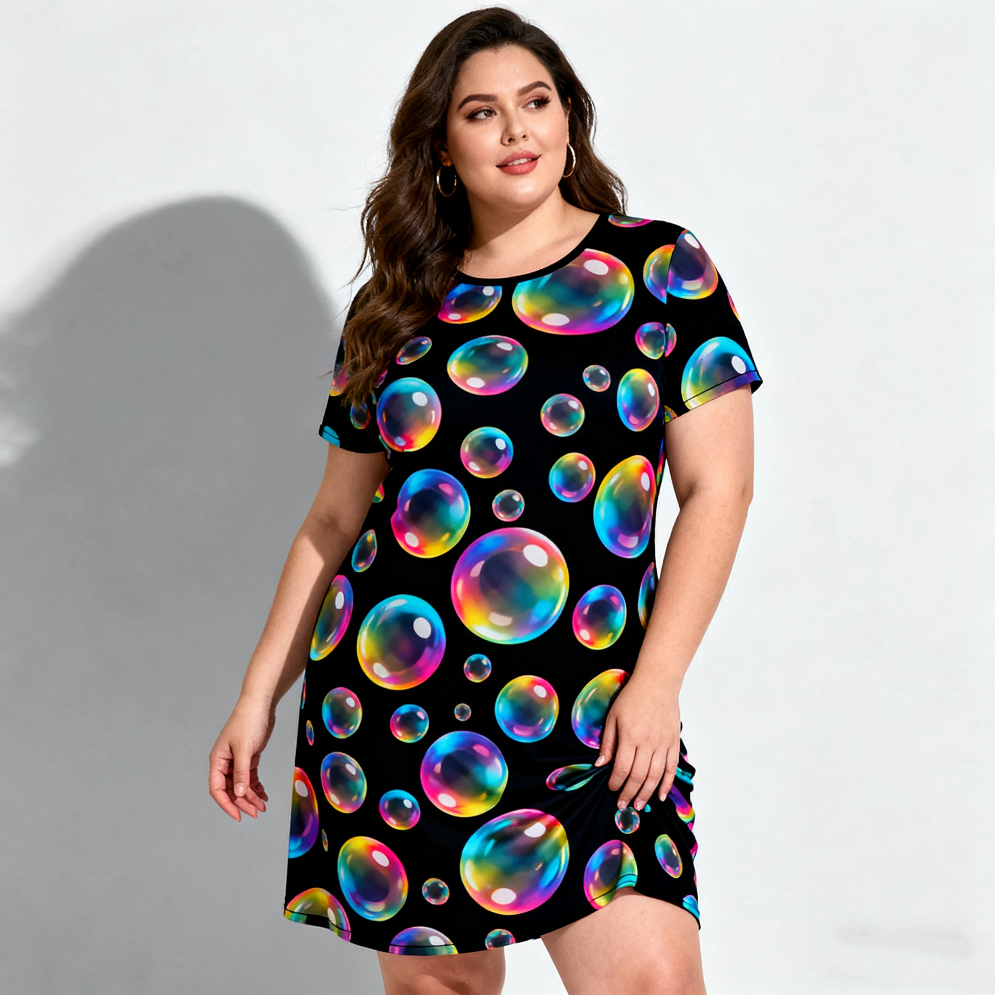 

2023 женское платье больших размеров на лето, пляжное, крутое и освежающее, короткое, с яркими пузырьками, дышащее, с принтом