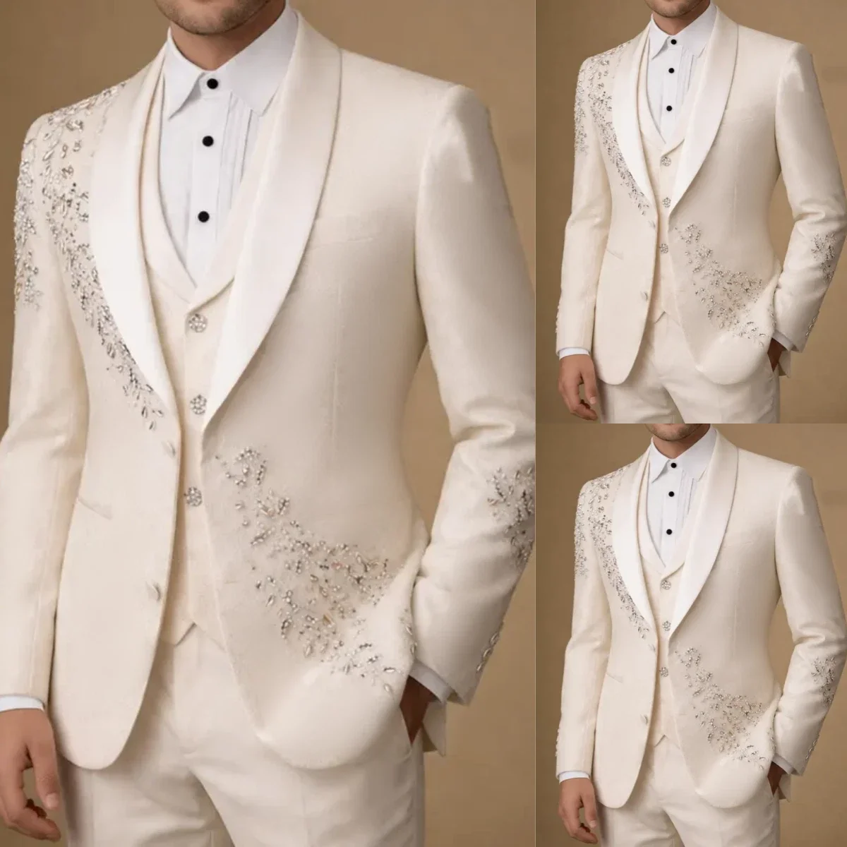 Elegante Men's Suits 2 Pieces Fashion Slim Fit Tuxedos High Quality Beaded One Button Suits For Wedding Groom Business Pro