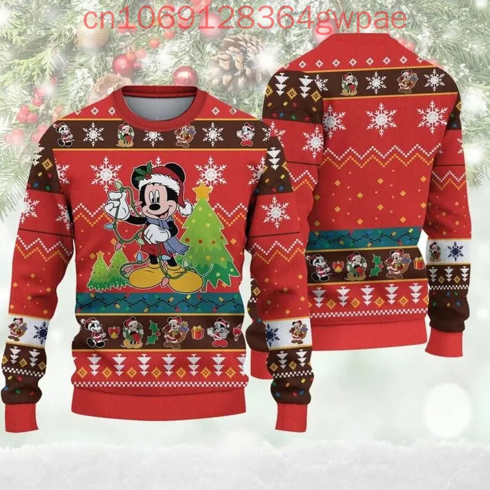 Disney Minnie Mouse sweter świąteczny męski damski 3d brzydki sweter Mickey brzydki świąteczny sweter Anime prezenty bożonarodzeniowe sweter