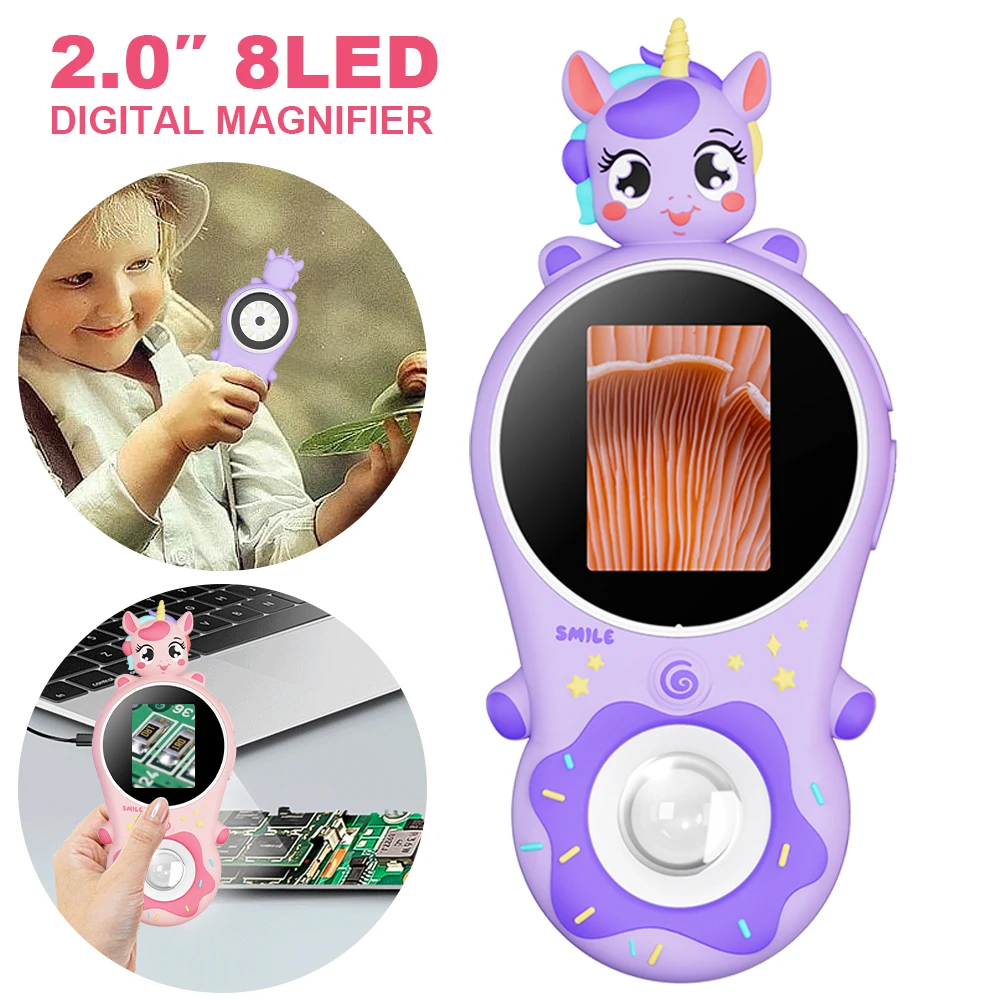 500X Handheld Digital Microscope with 2'' IPS Screen Handheld Coin Magnifier for Girls Boys Science Edu Fun Birthday Gifts