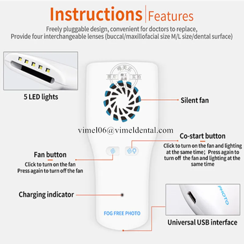 Anti-fog Led Electronic Defogging Reflector high hardness stainless steel dental orthodontic imaging LED fog free photo mirror
