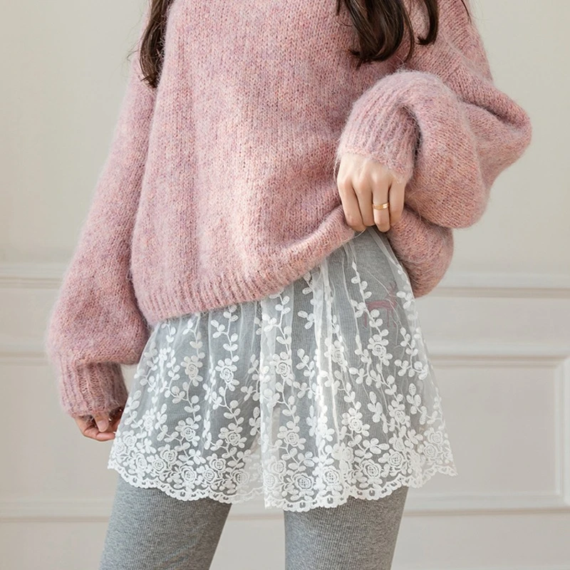 

Элегантная удлинительная юбка-накидка для худи/свитера, короткая юбка с цветочной вышивкой, прозрачная кружевная сетчатая нижняя юбка