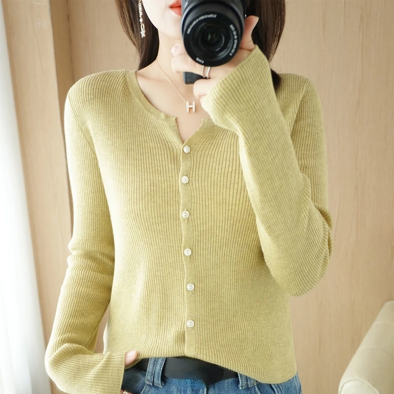 

Women Cardigans 2023 Autumn Winter O-neck Single Breasted Bottoming Shirt Slim Fit Korean Fashion Ladies Sweater Cardigan Tops