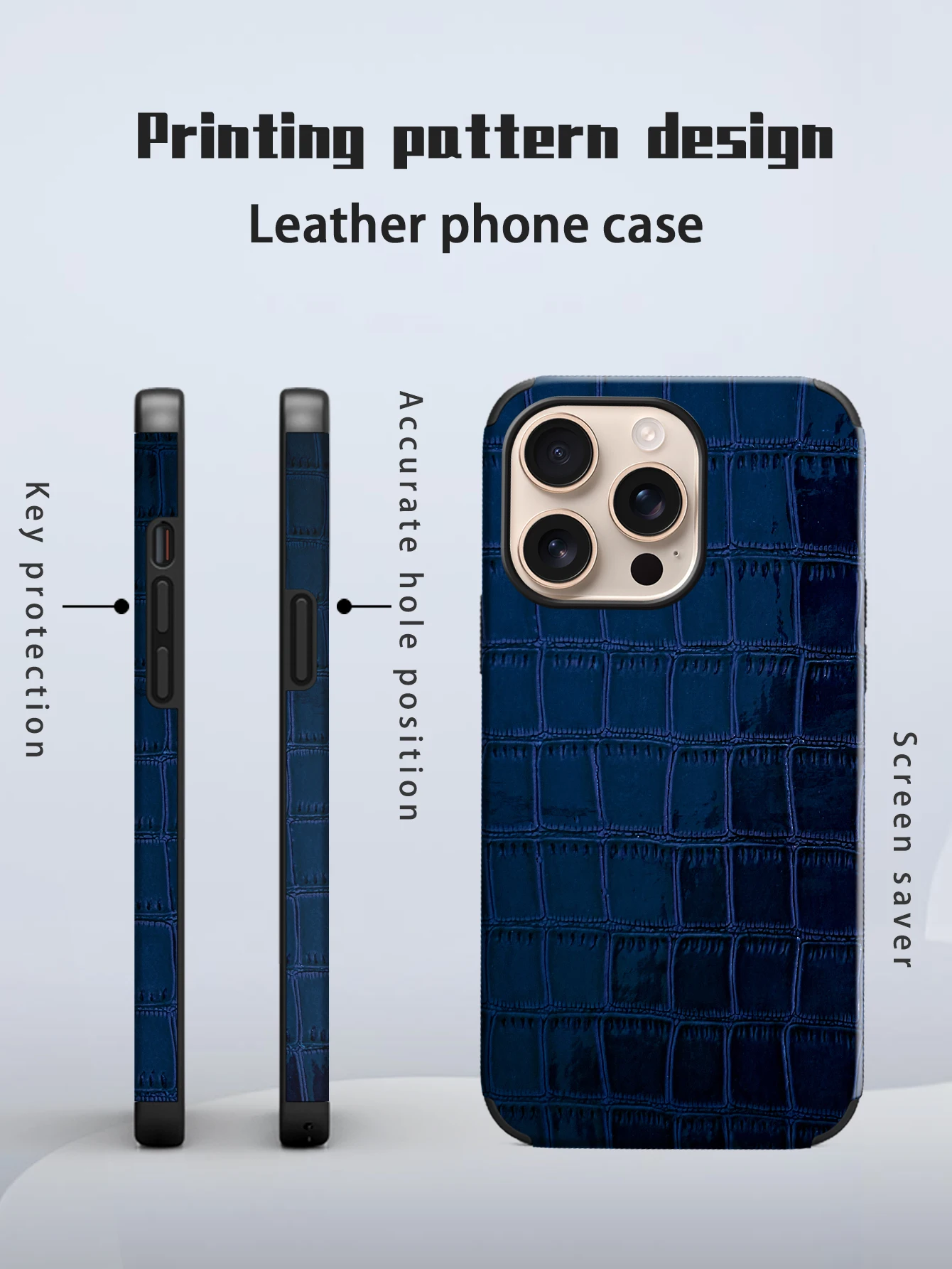 1, schwarze Anti-Fall- und stoßfeste Leder-Handyhülle mit Krokodilmuster, Sound-Design und Ledertechnologie, geeignet