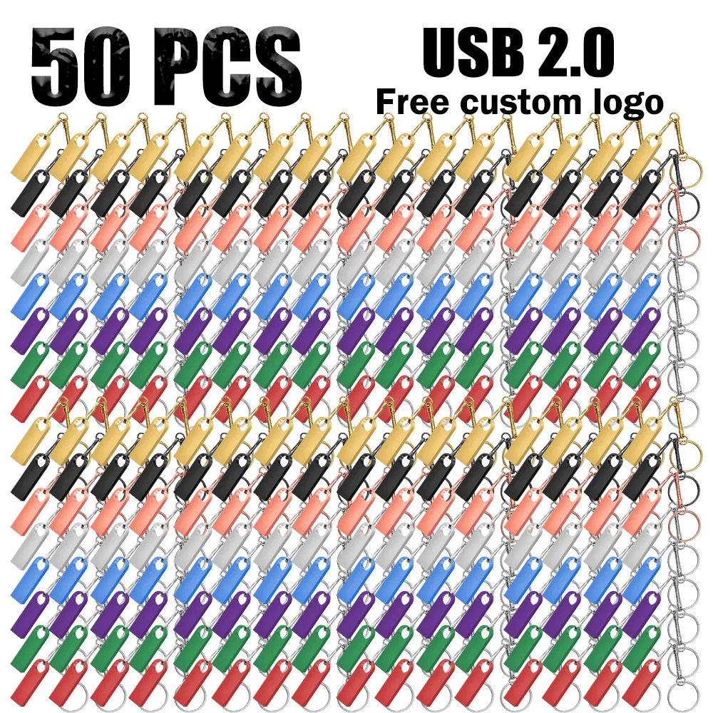 50PCS Free Custom LOGO USB Flash Drive 4GB 8GB Metal 2.0 Pen Drive 16GB 32GB 64GB 128GB Business gift Pendrive With Key