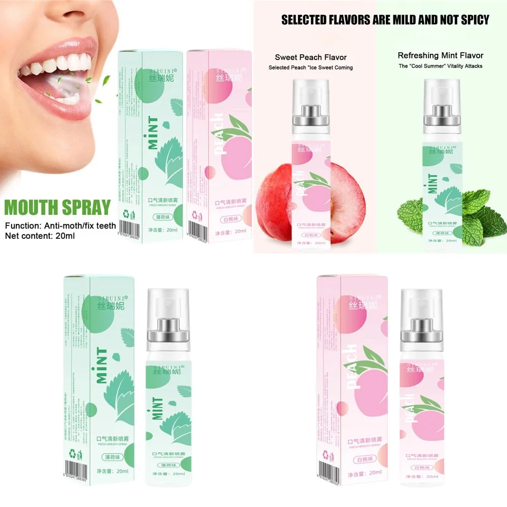 Spray refrescante bucal de larga duración, spray bucal afrutado que elimina el mal aliento, cuidado bucal portátil y refrescante, 20ml, 1/2 uds.