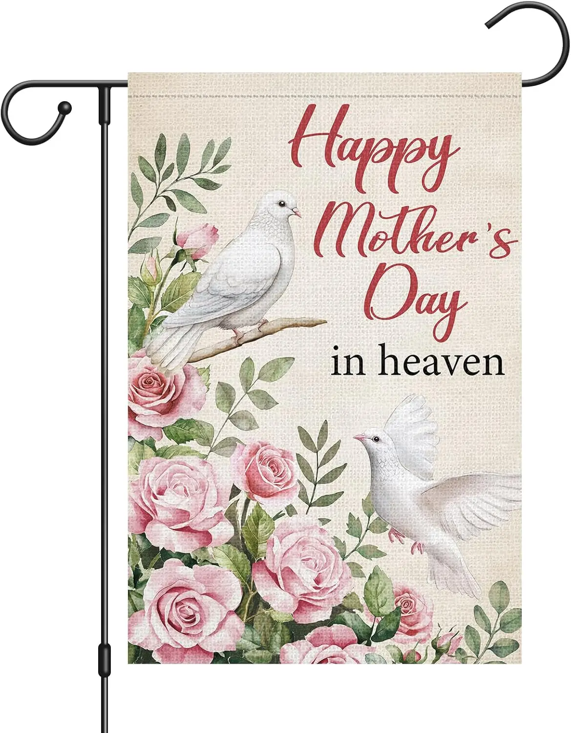 Louise Maelys Happy Mother's Day in Heaven Garden Flag Rose Flower White Dove 12x18 Inch Double Sided Floral Small Burla UUL EEZ