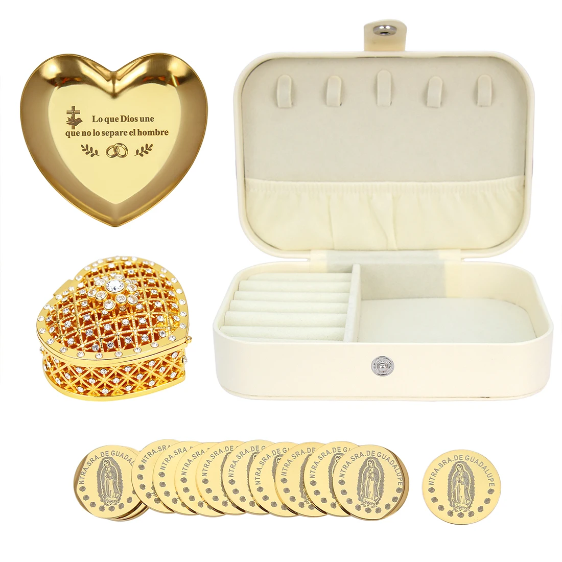 Personalized Guadalupe Arras Para Boda Catolica with Virgen De Guadalupe Gift Box, Mexican Wedding Arras Coins