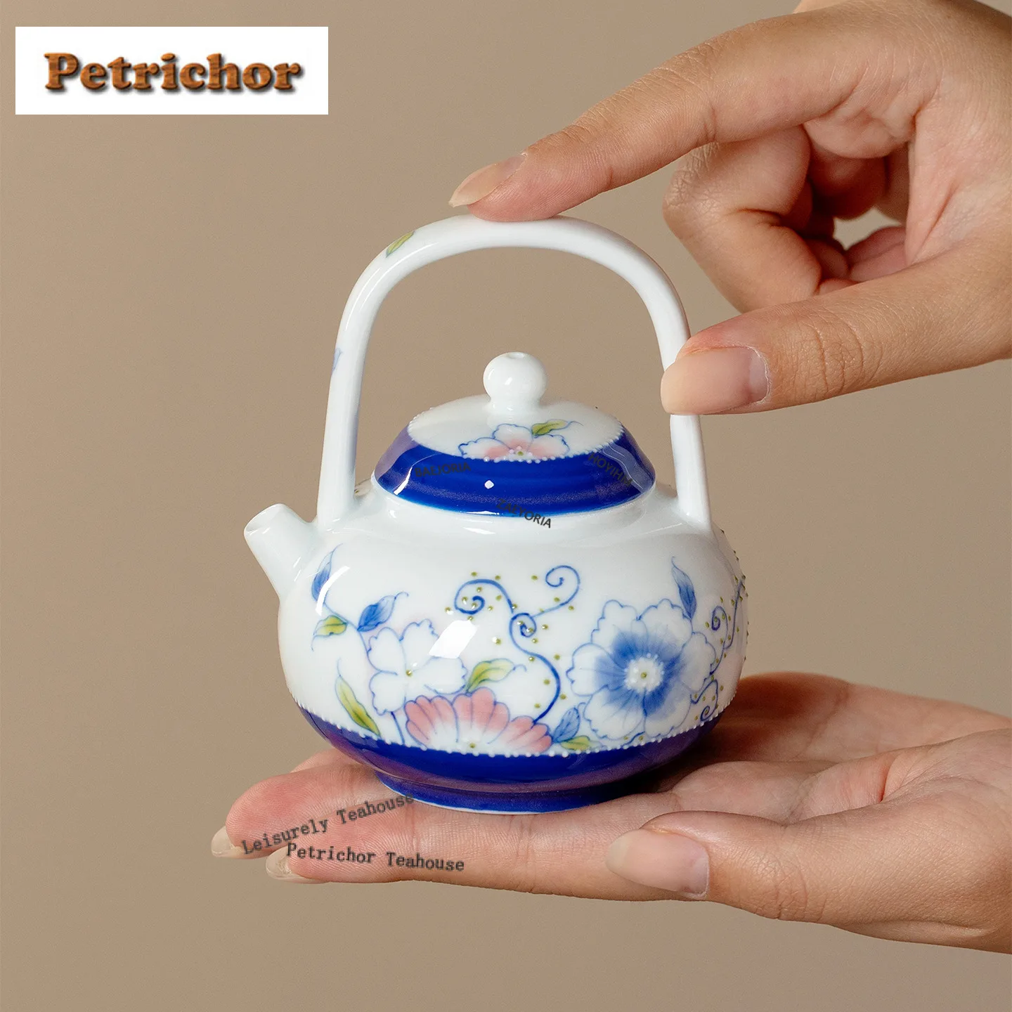 100ml Hand-painted Blue Floral Teapot Antique Tea Infuser Pot Tea Soaking Kettle With Filter Kung Fu Tea Tea Items Ornaments