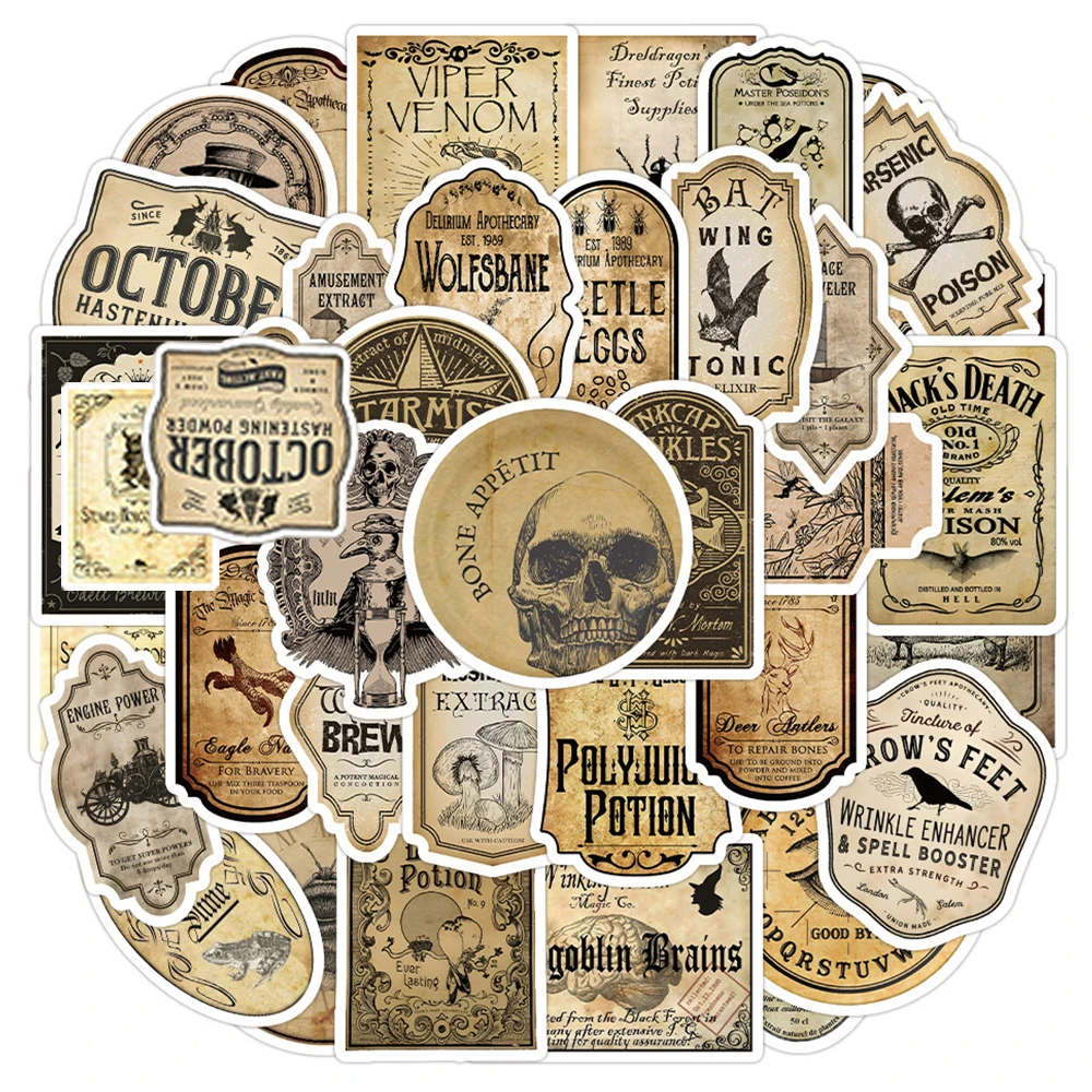 10/30/50pcs Horror Vintage Label Cartoon Stickers Waterproof DIY Scrapbooking Car Laptop Gothic Graffiti Sticker Toys