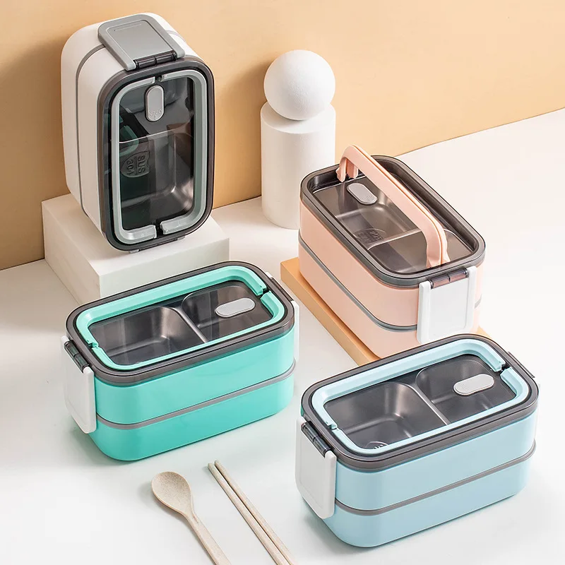 

Portable Double-layer 304 Stainless Steel Lunch Box Leak-proof Bento Box Tableware Set Microwave Adult Student Food Container