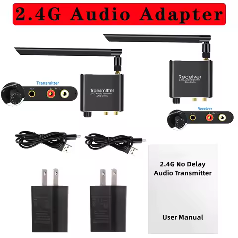 Audio Transmitter &amp; Receiver Digital Wireless 50M 2.4G Adapter with 3.5mm R/L RCA Converter No Delay for TV Box DVD PC Extender
