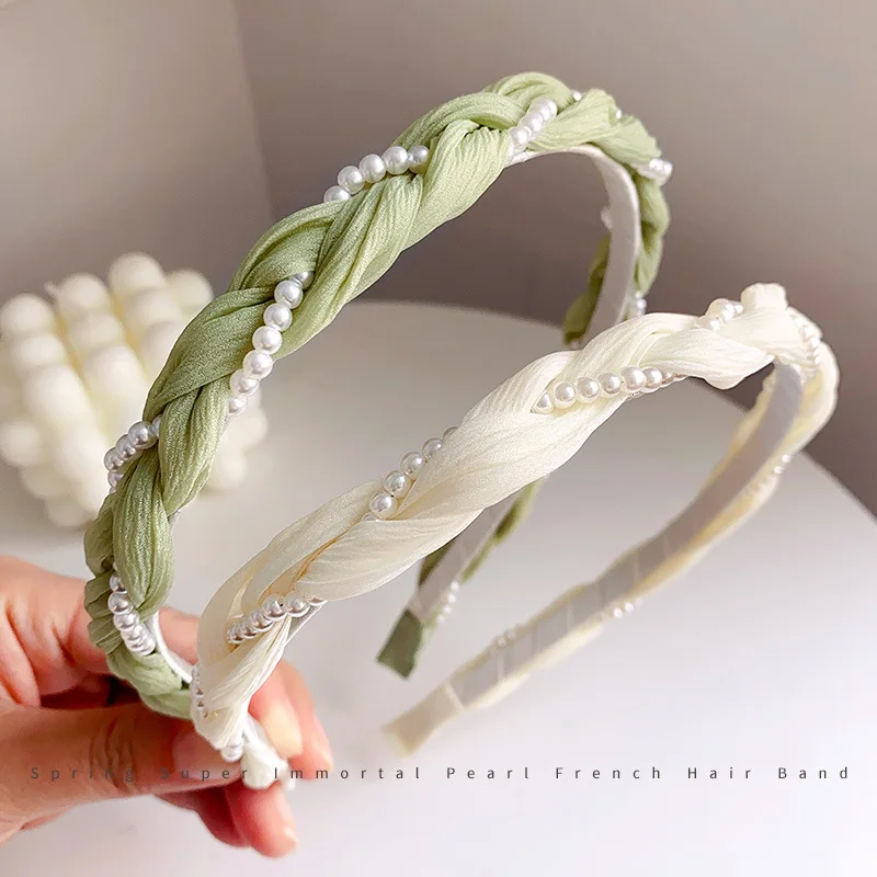 Fashionable Commuter Headband with Forest Fairy Style, Linen Pearl Headband for Women Fashionable Hair Accessory