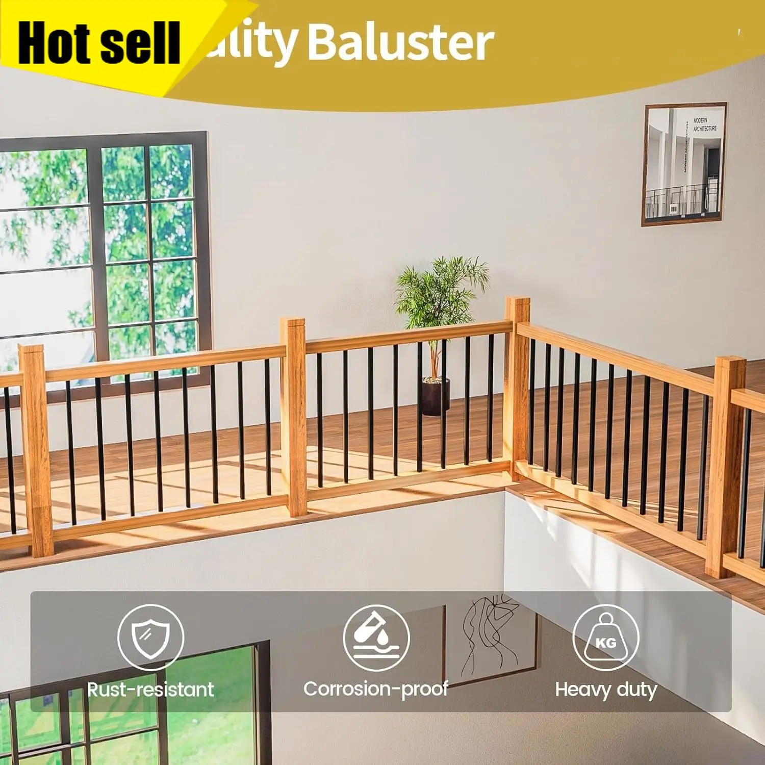 

Набор из 61 шт. 32,25-дюймовых балясин для террасы, утолщенные черные полые прямоугольные металлические балясины/опоры для перил террасы и крыльца с винтами