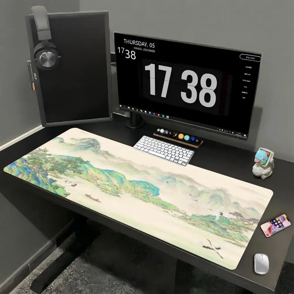 Golden Mountain Eagle Oriental Landscape Deskmat XXL Large Gaming Mousepad Non-Slip Rubber Keyboard Mat Office Computer Desk Pad