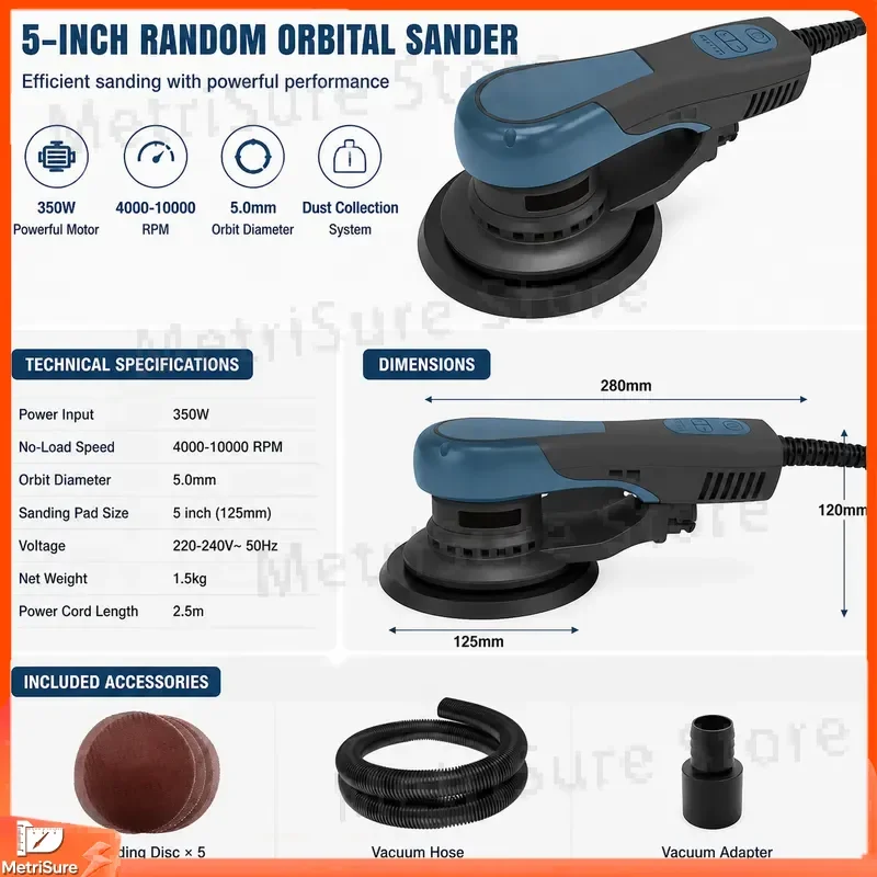 6 Speed Random Orbit Rail Sander 5mm 2.5mm Stroke Brushless Polishing Automotive Detailing Sander Car Body Polisher