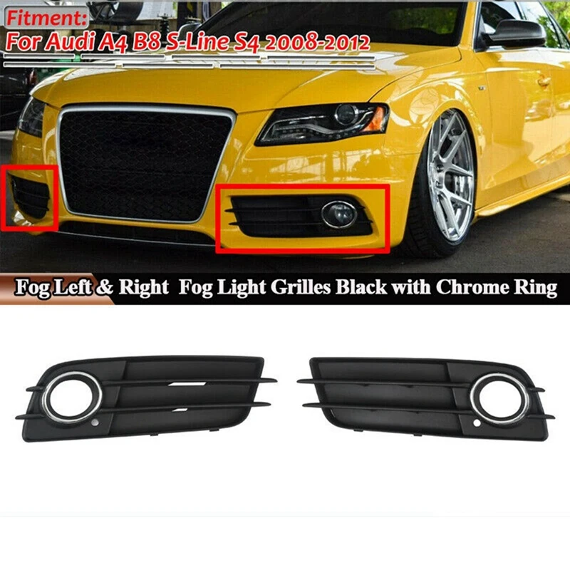 

1 Pair Front Bumper Fog Light Grilles Replacement For- A4 S-LINE S4 2008-2012 8K0807681C 8K0807682C