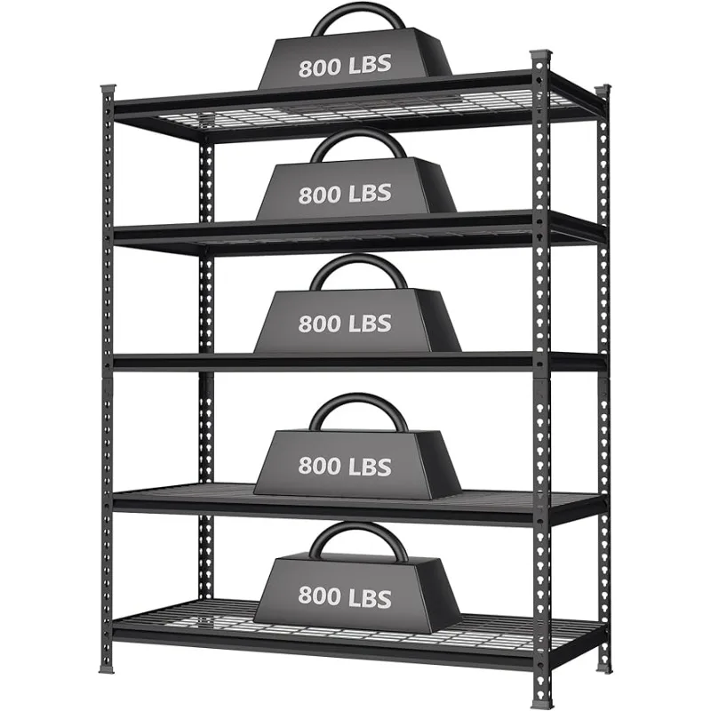 5-Tier Metal Shelving Unit, 48”W x 24”D x 72”H, Heavy Duty Adjustable Storage Rack, 4000 lbs Load Capacity (Total), for Garage,