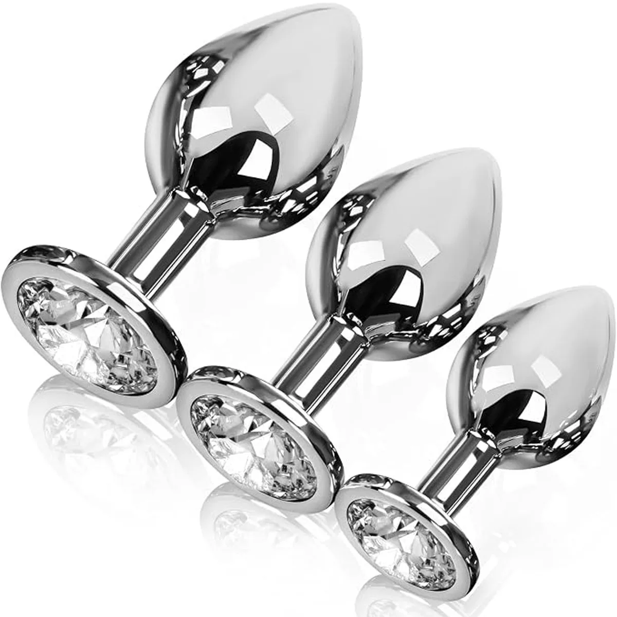 Metal Anal Plug Set with Crystal Base - Progressive Stainless Steel Butt Plugs for Training