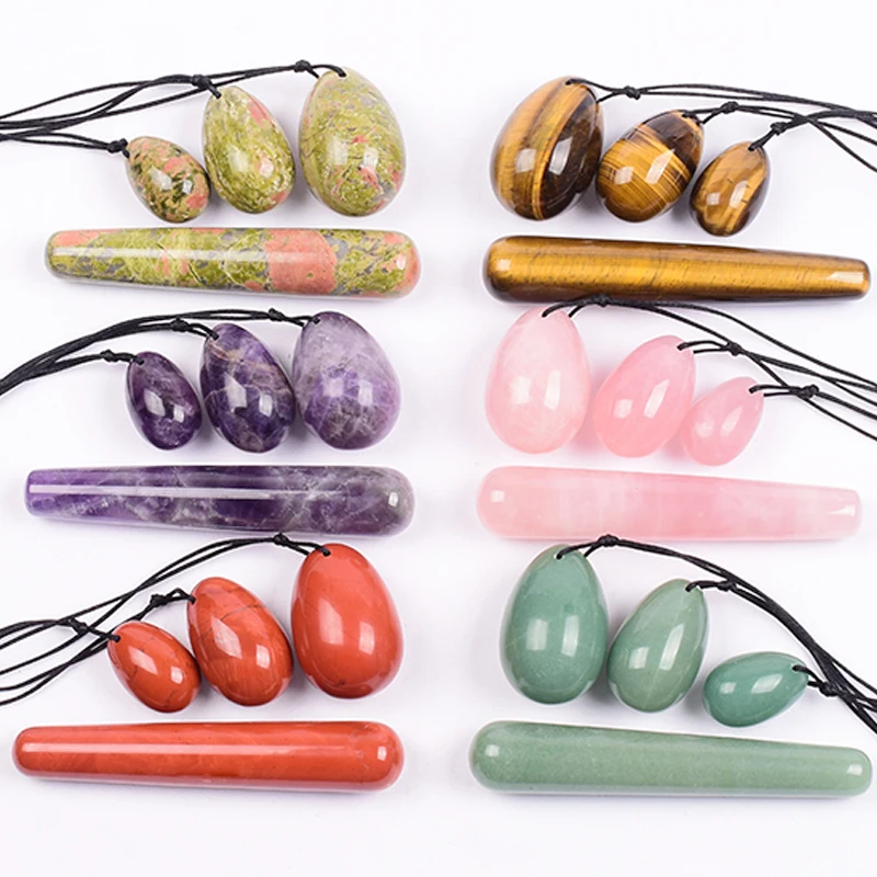 Wholesale Drop Shipping Drilled Yoni Egg Set 4pc Box Natural Jade Yoni Wand Kegel Exerciser Massage Healty Tools Gift For Wife