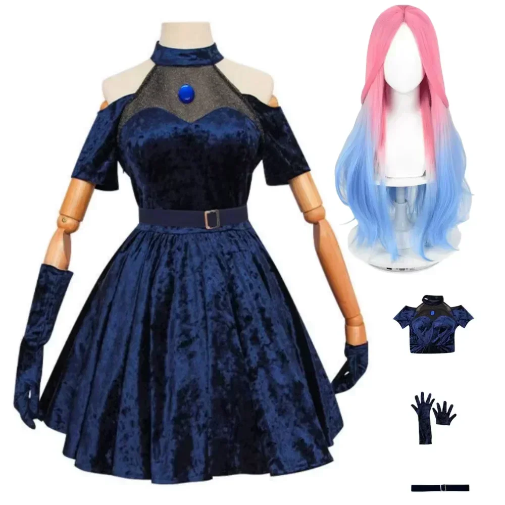 Mizi Cosplay Costume Anime Alien Stage Cosplay Costume Pink Gradient Blue Purple Long Hair Stage Costume Velvet Dress
