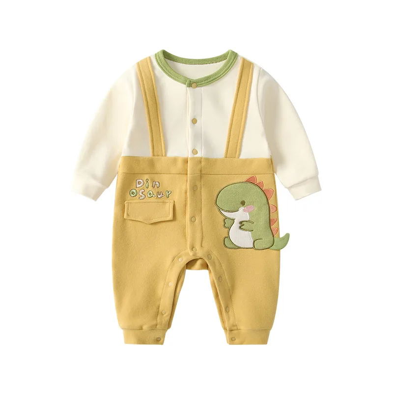 

Осенний комбинезон Disney для маленьких мальчиков с динозавром на бретельках, искусственный комбинезон из двух предметов, тонкий милый хлопковый комбинезон с длинными рукавами для новорожденных, повседневная одежда для детей 0-1 лет