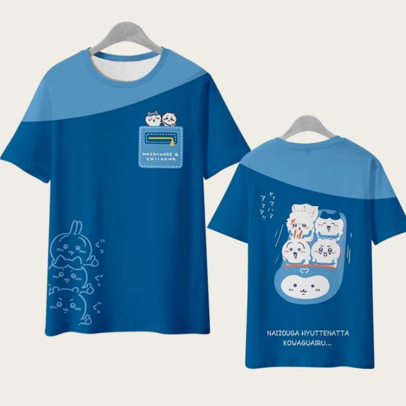 Chiikawa ist überall hier! Weiche, niedliche Cartoon-3D-Print-T-Shirts für Erwachsene Paare, Sportliche Freizeitkleidung, atmungsaktiv, kurze Ärmel, Familien-Matching – Detail 11