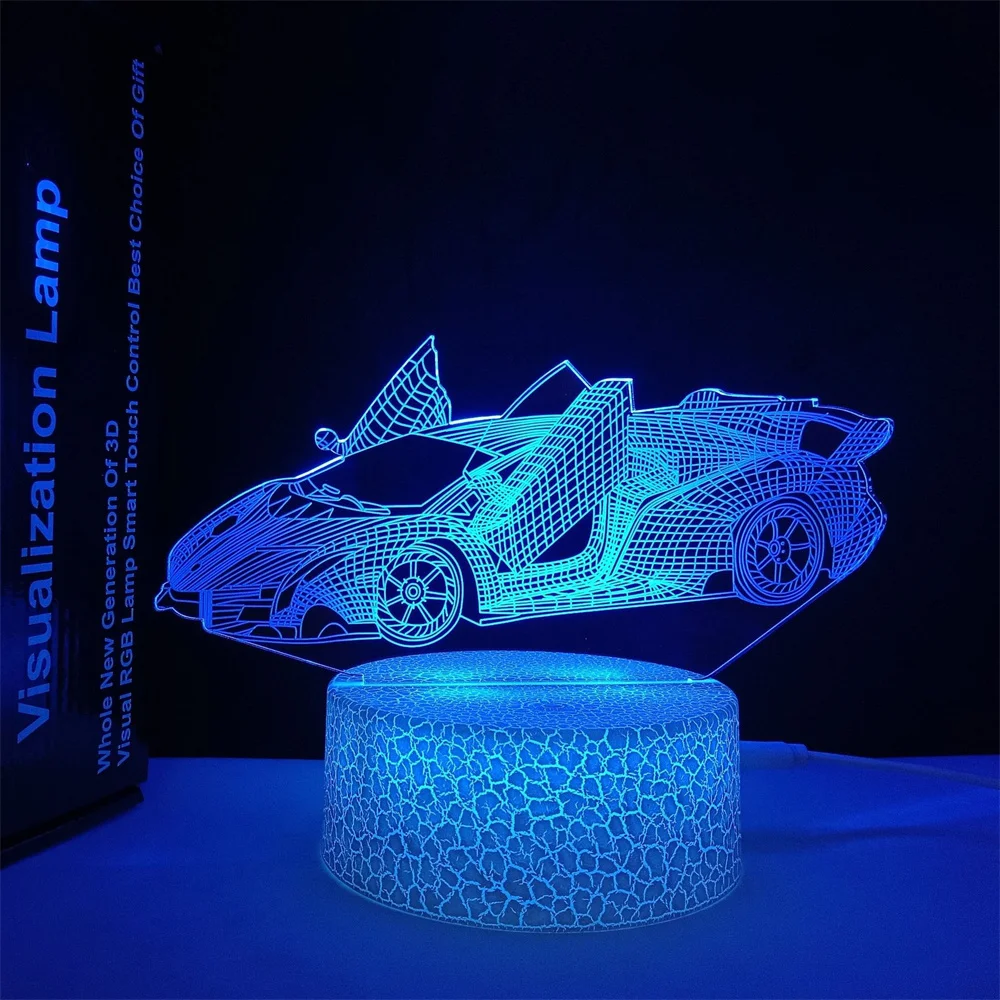 3D Illusion Lamp USB LED Race Car Night Light  7 Color Changing Bedroom Decor for Men Boys Sports Racing Car Toy Kid Xmas Gifts