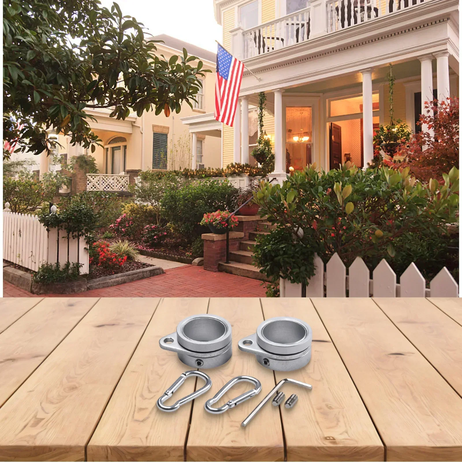 

2pcs Aluminum Alloy Flag Pole Rings 360 Degree Rotating Flagpole Mounting Rings Kit With Carabiner For 0.75 To 1Inch Flagpole