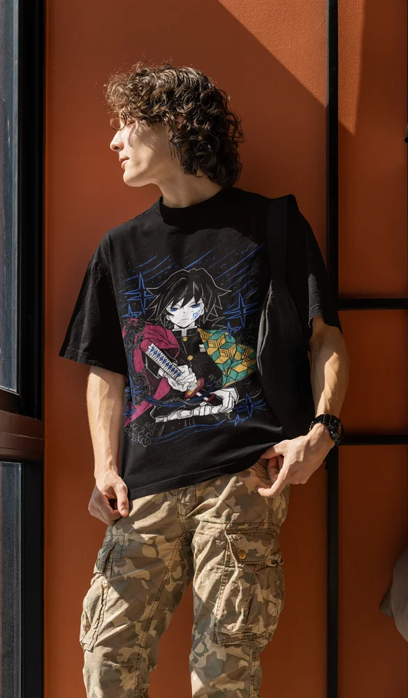 Giyu Tomioka T-Shirt Demon Slayer Kimetsu No Yaiba Anime Black Soft Tee