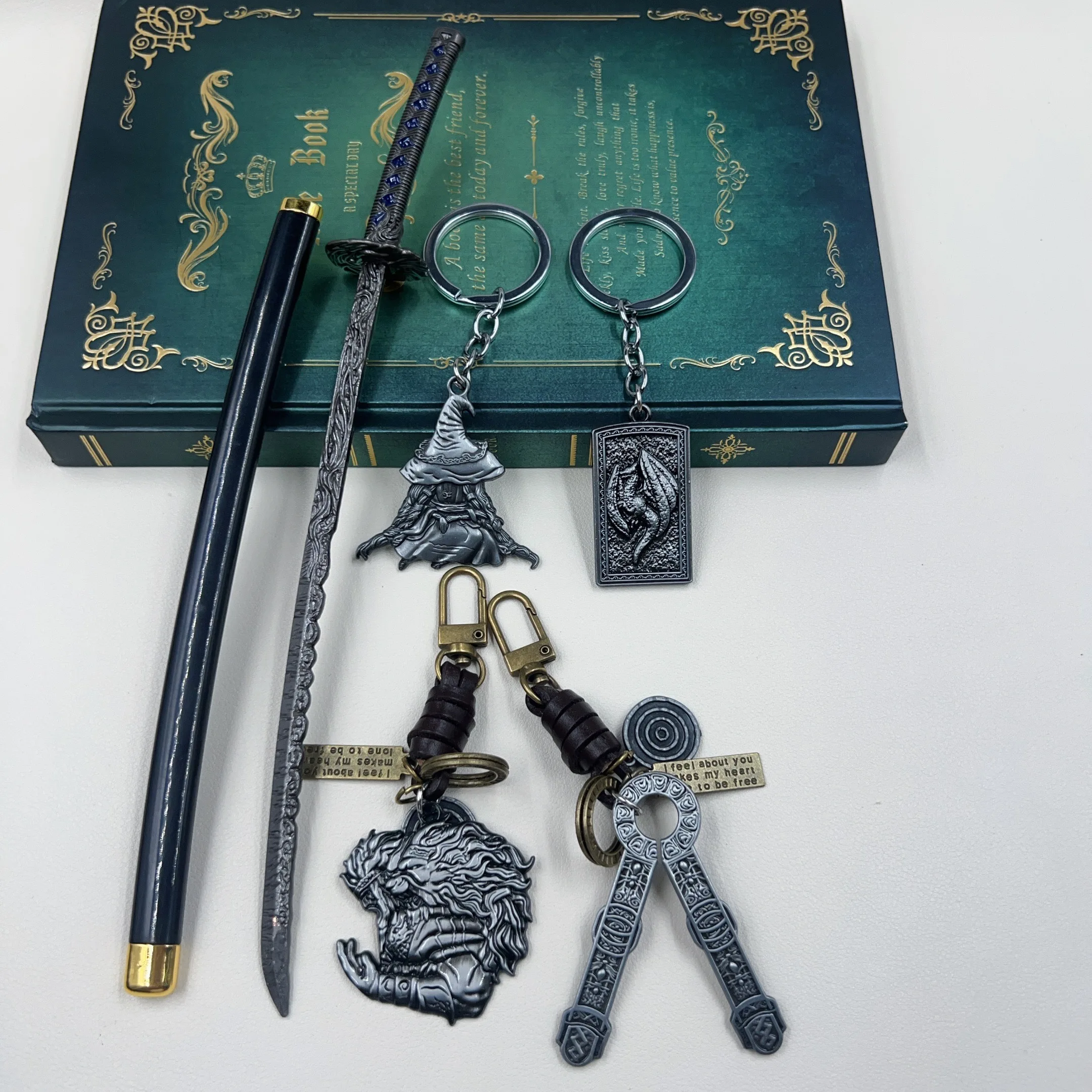 26cm Star Shadow Series Katana Keychain ER Game Peripherals All Metal Rivers of Blood Model for Home Ornaments Crafts Key Ring