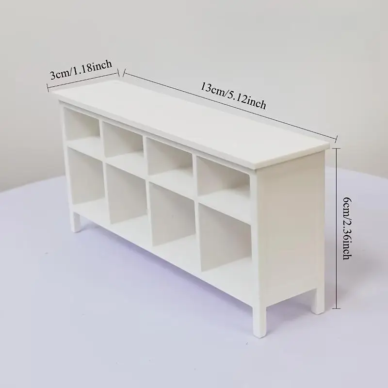 White 8 compartment Mini Storage Rack 1/12 Scale Dollhouse Cabinet For Diorama Scene Furniture Decor