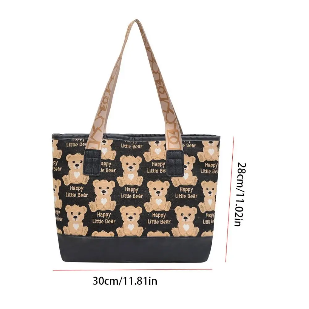 Printed Bear Canvas Bag Simple Portable Pu Leather Cartoon Handbag Mommy Bag Shopping Bag Print Tote Bag Travel