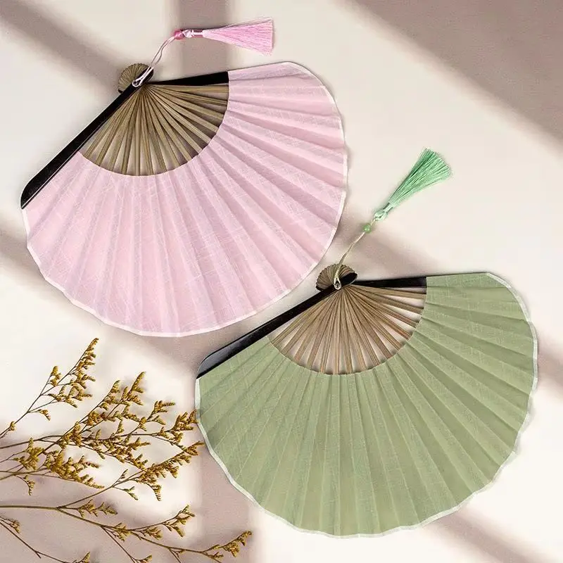 Cotton Mini Shell Fan Linen Cloth Chinese Folding Hand Fan Gentle Solid Color Handheld Fan Women's