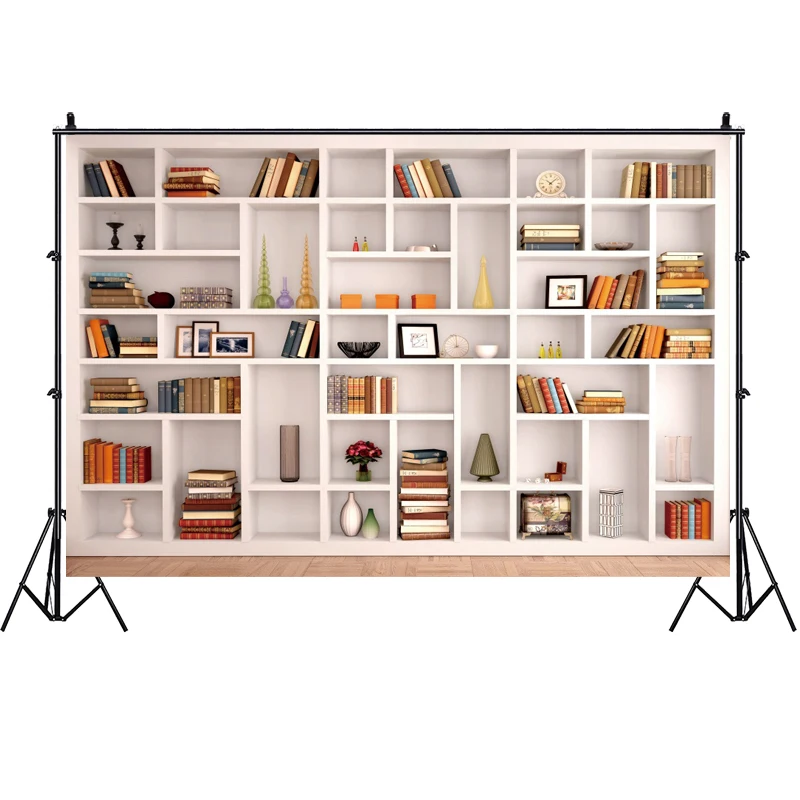 Bookshelf Backdrop For Zoom Meeting Modern Office Library Photography Background For Online Class School Virtual Learing Decor