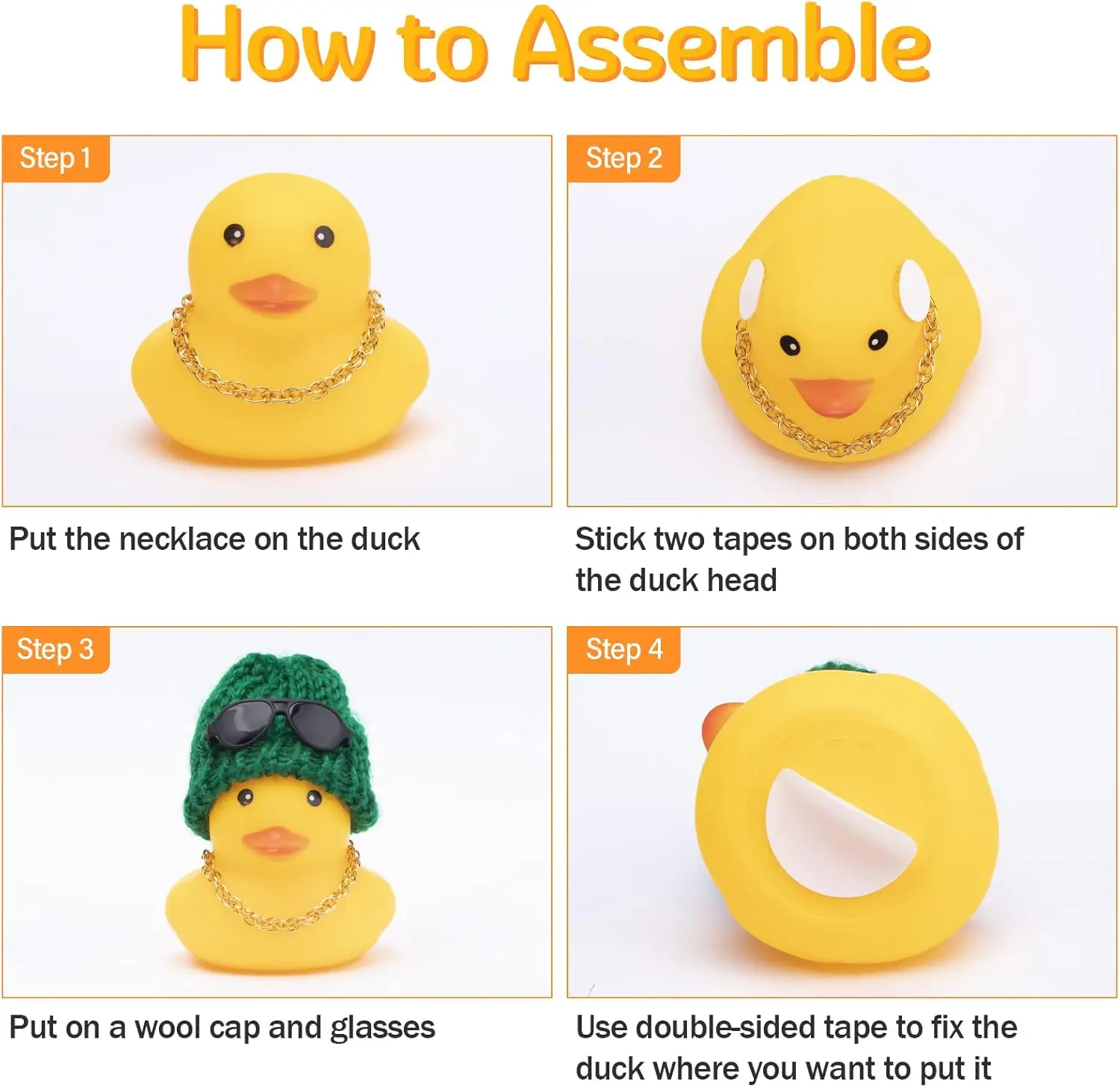 Car Dashboard Rubber Ducks Christmas Decorations Rubber Duck for Festival Car Ornament Cute Duck with Knit Hat Glasses Necklace