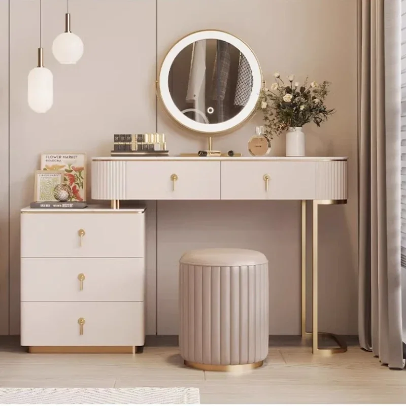 Modern Wood Light Mirror Vanity Table Organizer Makeup Desk Drawers Desk Dressing Table Stool Hotel Luxury Bedroom Furniture