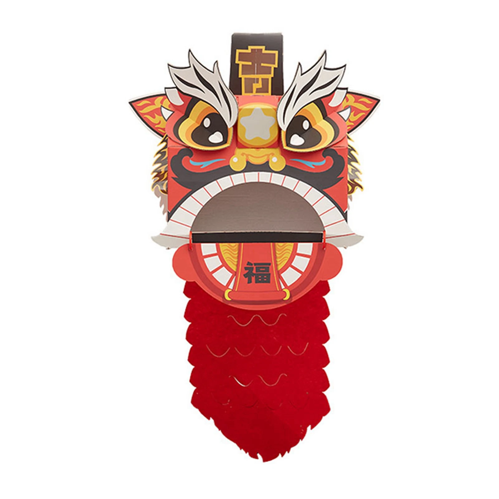 ZK40 Chinese Lion Dance Head DIY Assembly Interesting Educational Cute Style Paper Decorative Craft Model for Toy Red