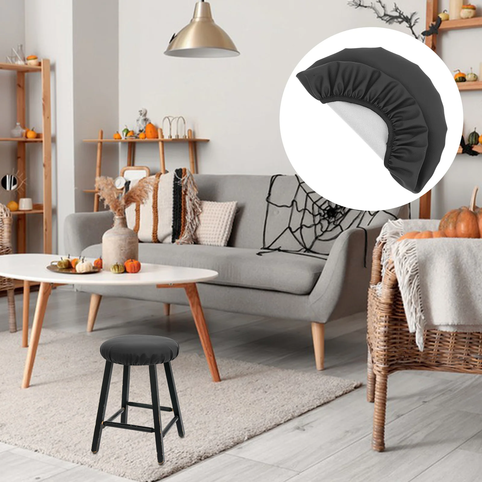 

Round Stool Seat Cover 34-35Cm Stretchable Pu Protector For Chairs Barstools Office Home Decor Elastic Cushion Cover