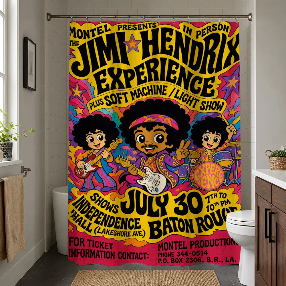Vibrant Jimi Hendrix Concert Poster Shower Curtain Waterproof Retro Psychedelic Rock Music Bohemian Bathroom Decor Tapestry