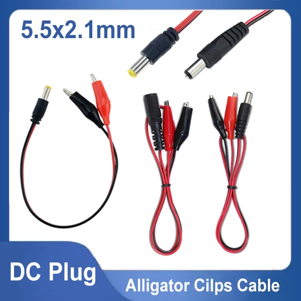 DC Power Plug Crocodile Connector Adapter Wire DC 5.5*2.1mm Clips Test Leads 2 Alligator Clip to 1 Male Female M20