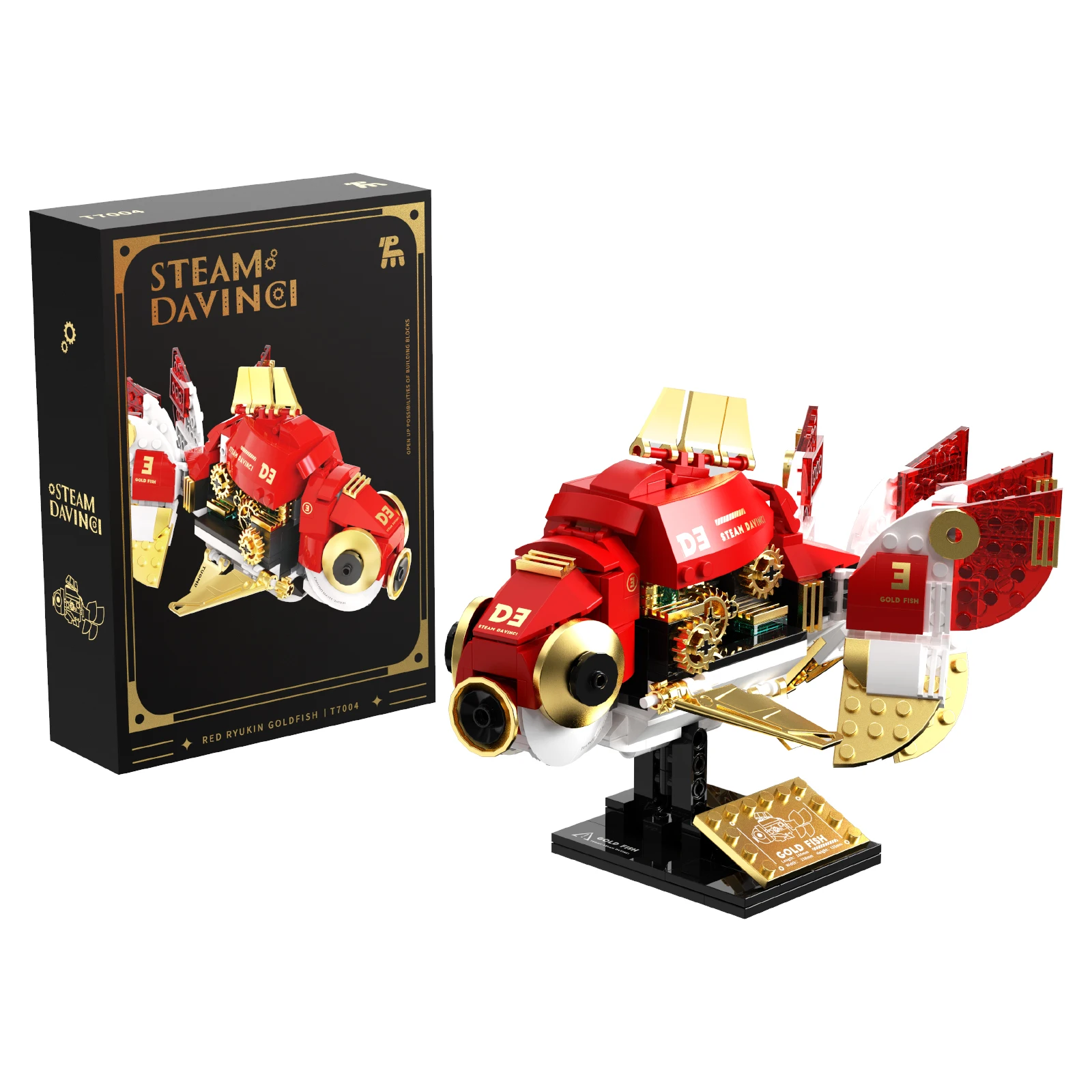 T7004 334PCS 크림슨 금붕어 모델 빌딩 키트 스팀펑크 기계 동물 블록 수생 생물 데스크탑 장식 선물