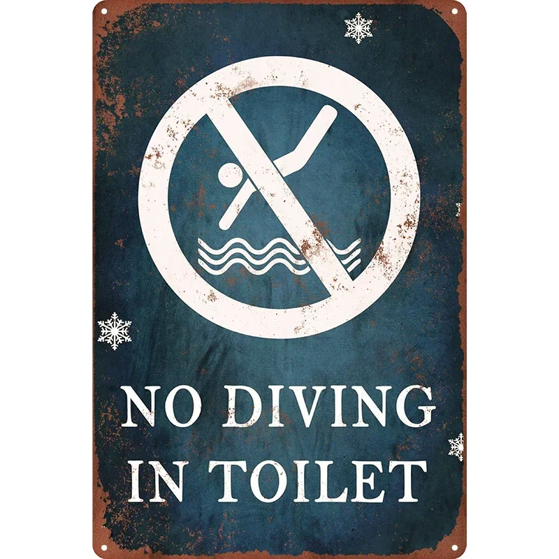 1pcs No Diving in Toilet Metal Sign, Funny Bathroom Safety Reminder Decor, Vinatge Metal Tin Signs Bathroom Decor, 7.8x11.8in