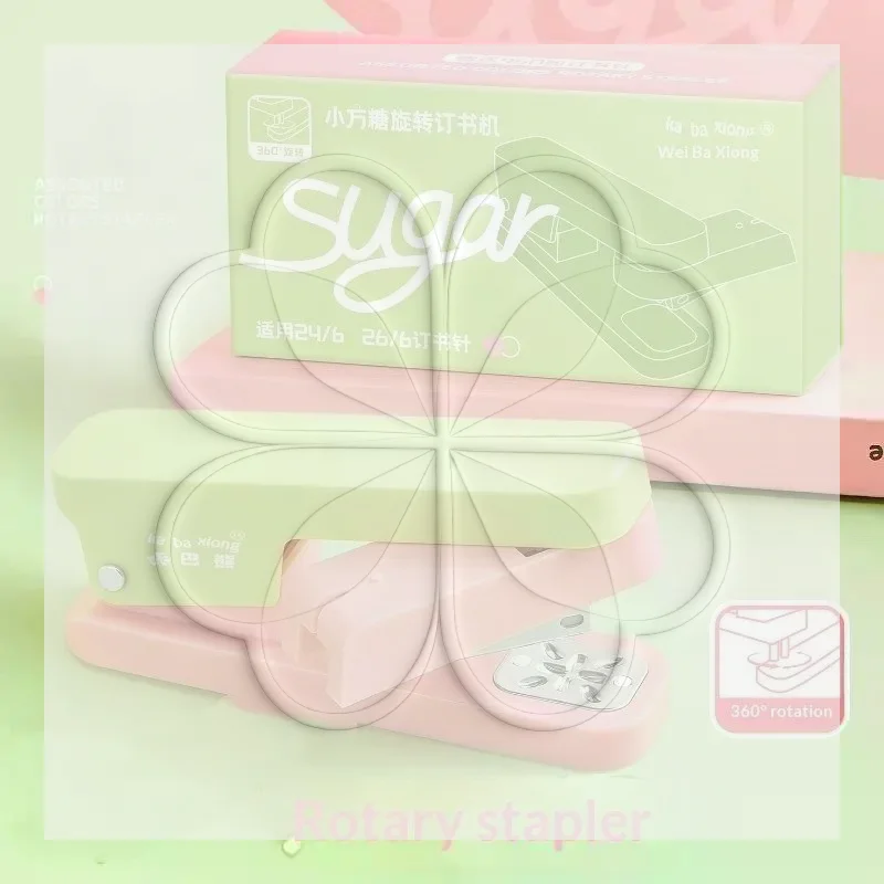 360° Rotating Stapler Lovely Macaron Color Effortless Binding Stapler for Teen Students School Home Office Stationery