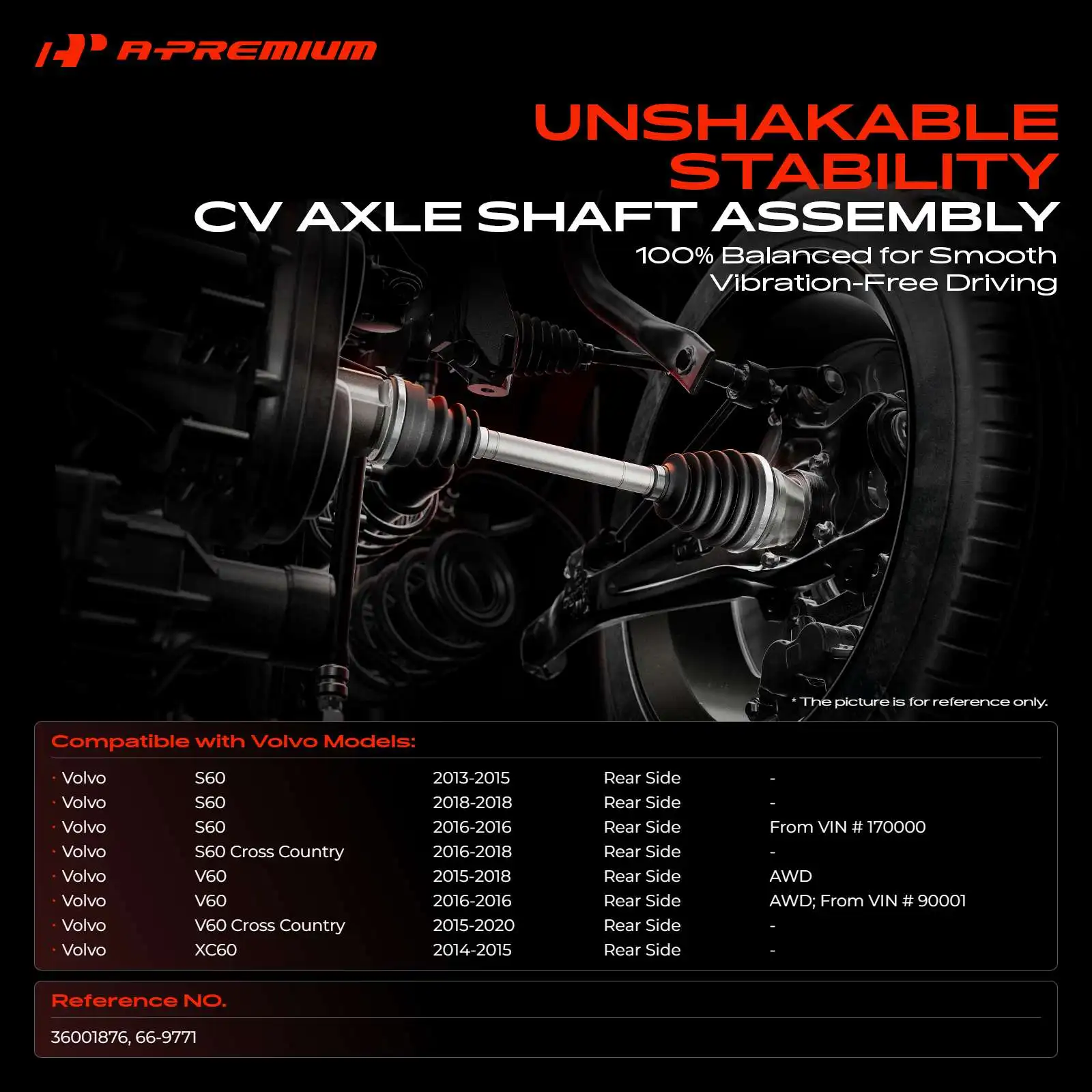 A-Premium Rear CV Axle Assembly for Volvo XC60 2014-2015 S60 2013-2016 V60 2015-2018 S60 Cross Country 2016-2018