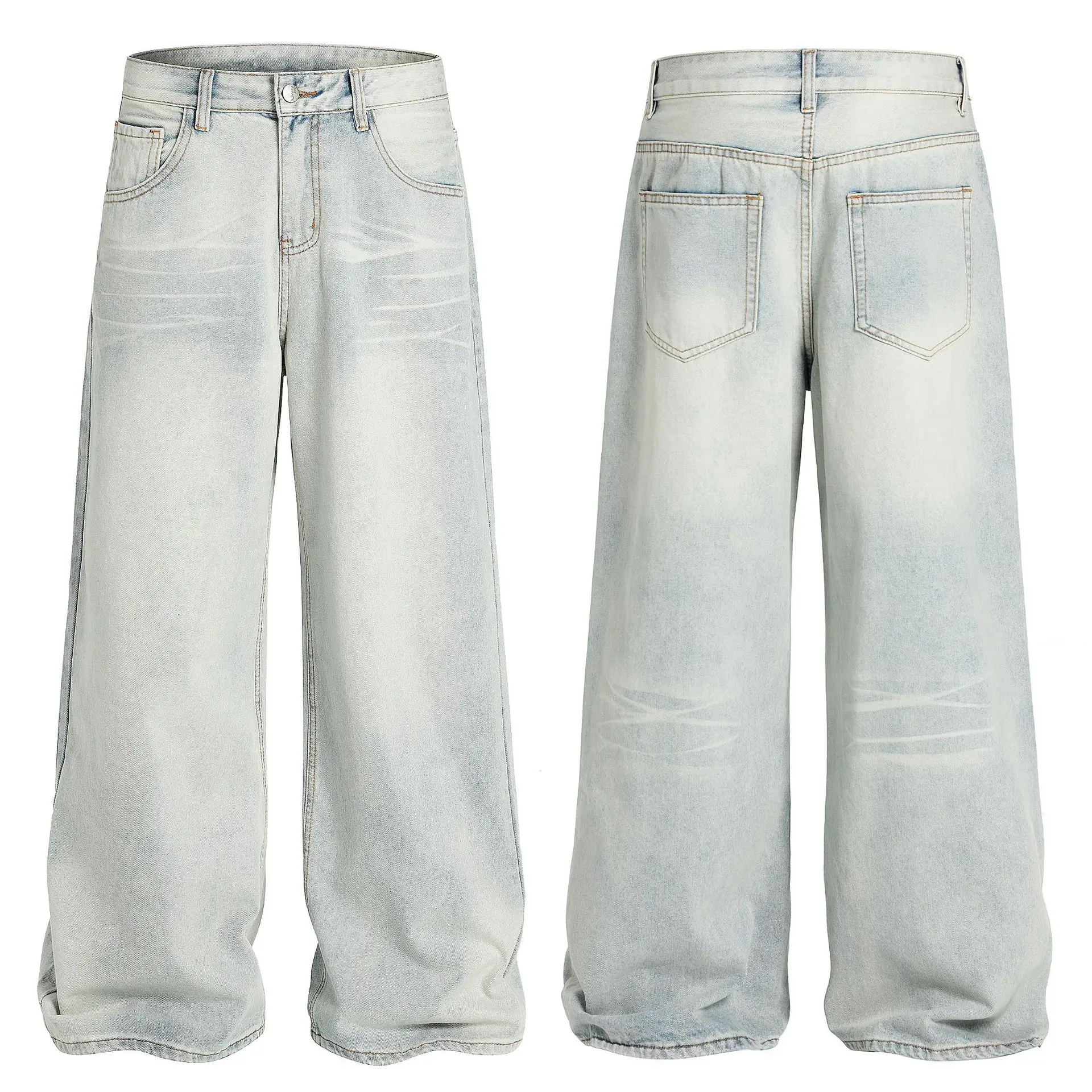 OR FL Women's American-style Water Wash Blue Wide Leg Pants Jeans Trendy Brand Cleanfit Simple Slacks Staraight Leisure Trousers